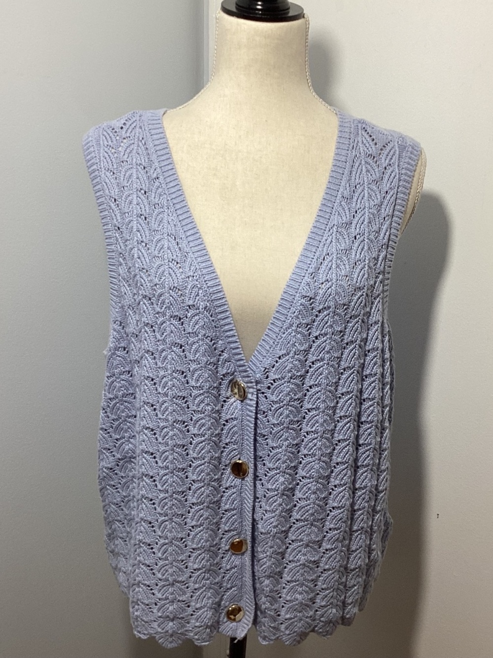 NWT A NEW DAY XXL BABY BLUE CROCHET VEST LINEN BLEND BOHO CLASSY
